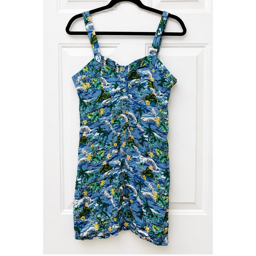 Wild Fable Tropical Hawaiian Print Mini Dress Blue NWT Size M Button Front